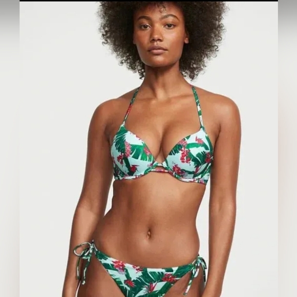 Victoria's Secret Bombshell Add 2 Cups Push Up Bikini Sz 38C NWT Blue Palm - Picture 1 of 6
